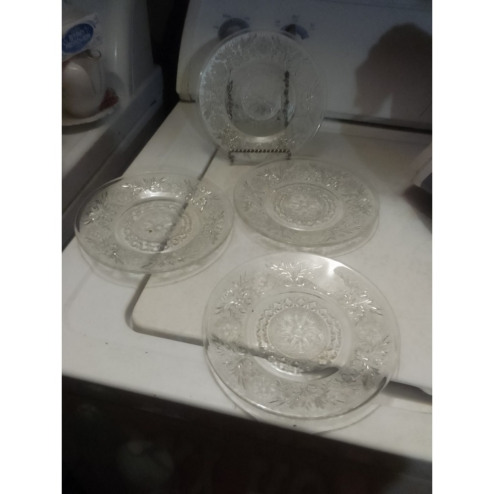 VTG Set Of 4 Anchor Hocking Clear Glass Sandwhich Dessert 7" Plates 1940-1960